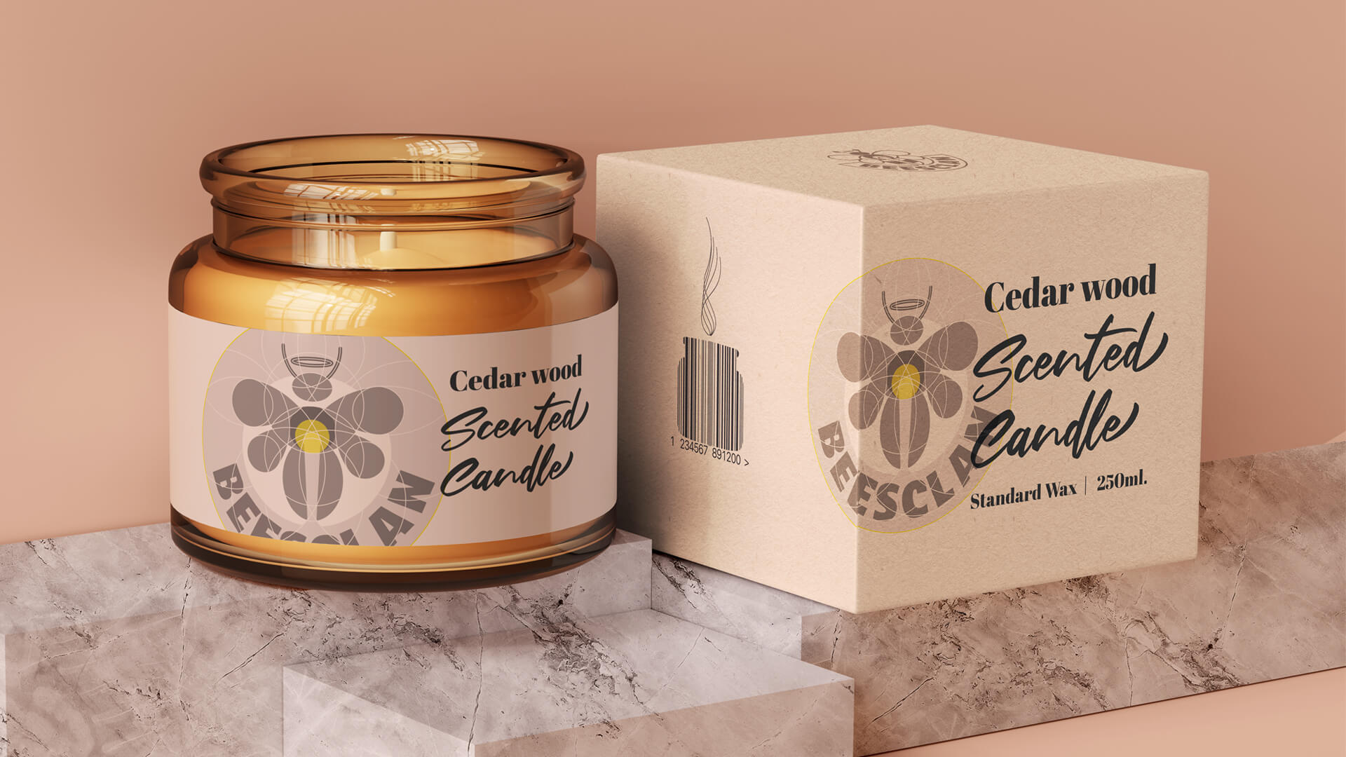 Beesclan bee's clan cedar wood scented candle standard wax 250ml