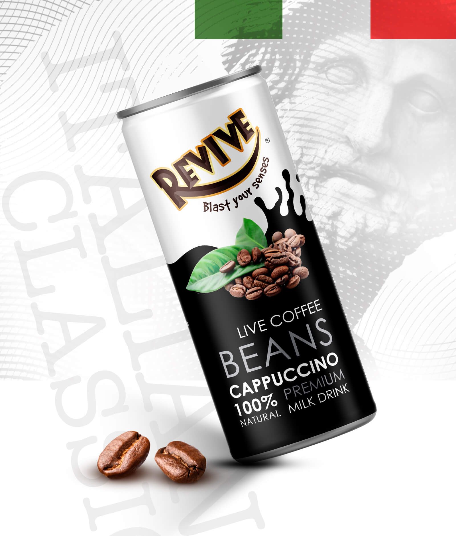 Revive blast your senses live coffee beans cappuccino 100% natural premium milk drink